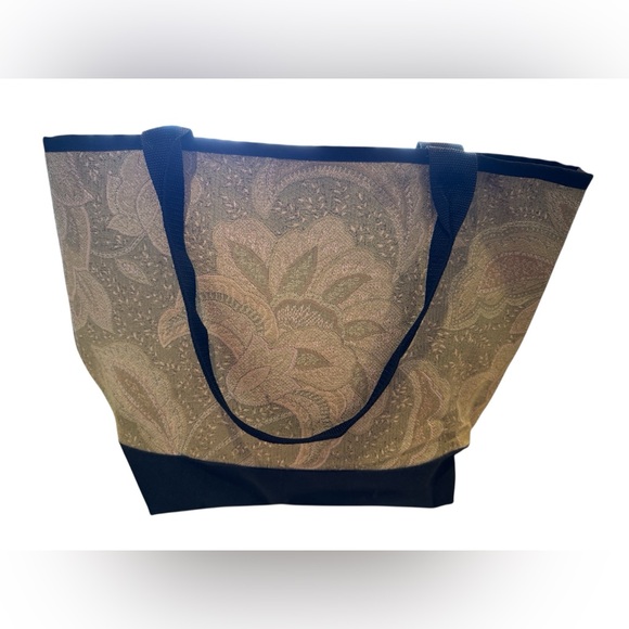 Sally Spicer Handbags - Chic Black and Gold Floral Tote Bag #D